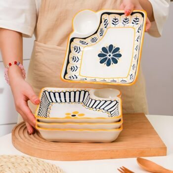 4-Piece Dumpling Plate Set with Dipping Sauces